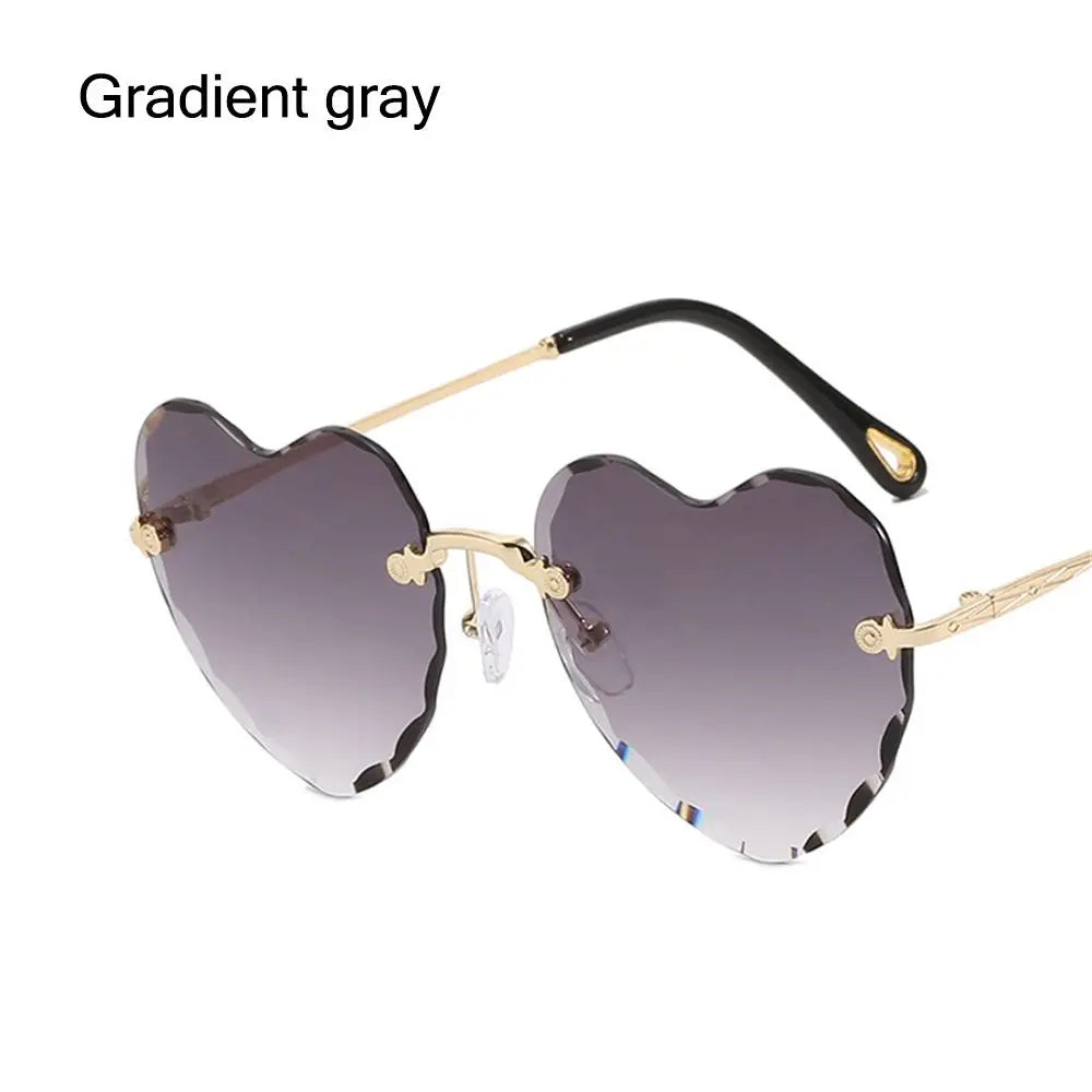 Gradient Lens Thin Metal Frame Rimless Heart Sunglasses SunGlasses for Women Eyewear Heart-Shaped Sunglasses