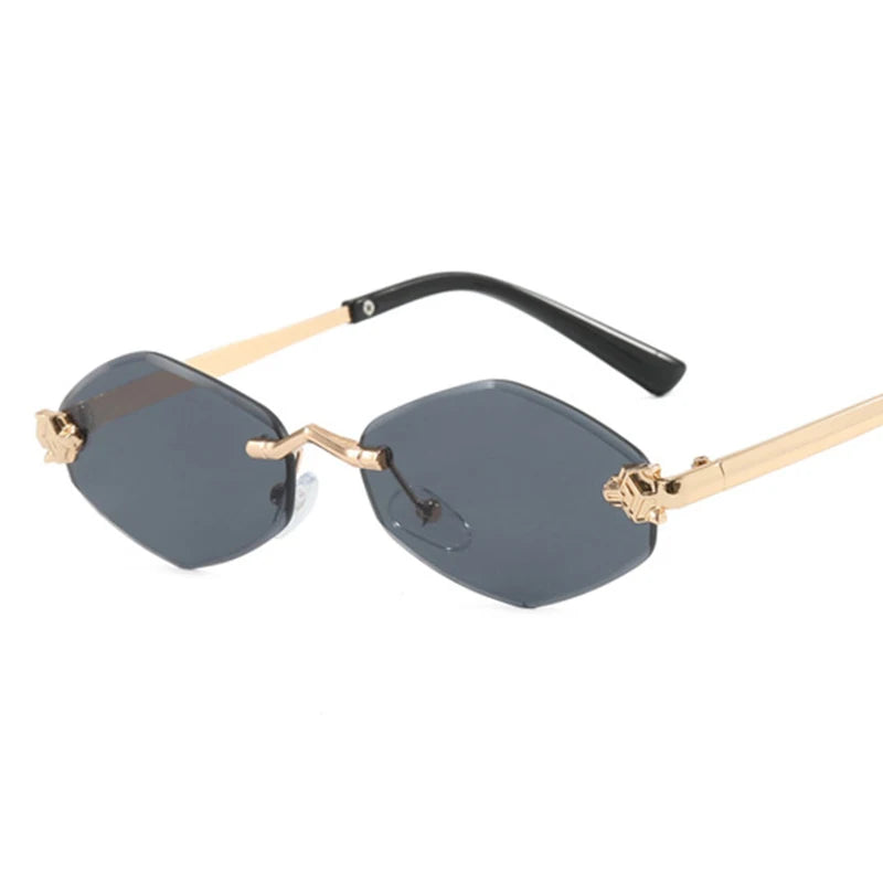 Fashion Small Polygonal Sunglasses for Women Luxury Brand Rmless Brown Rhombus Sun Glasses Woman Vintage Metal Shades Eyewear