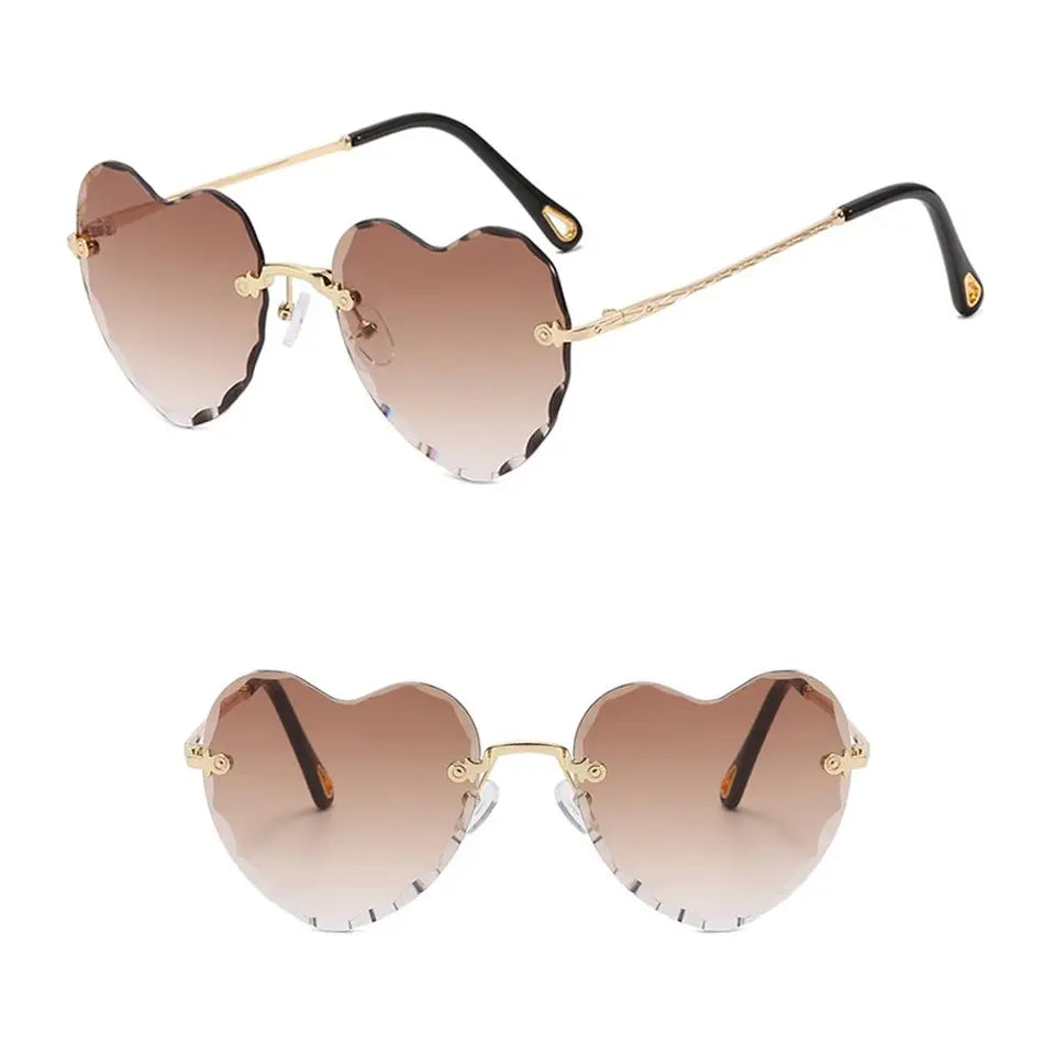 Gradient Lens Thin Metal Frame Rimless Heart Sunglasses SunGlasses for Women Eyewear Heart-Shaped Sunglasses