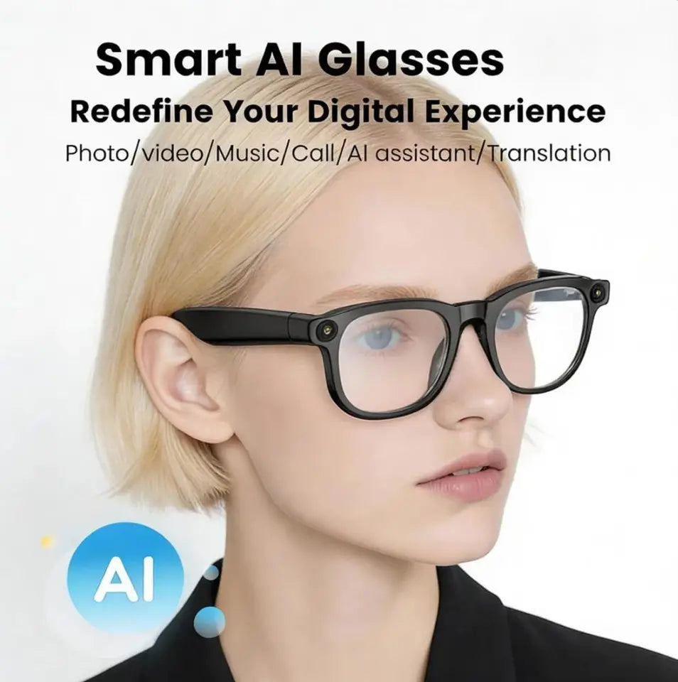 Smart AI Glasses with 1080P HD Camera, Bluetooth, Voice Assistant & Translation, TR90 Frame for Travel & Vlogging
