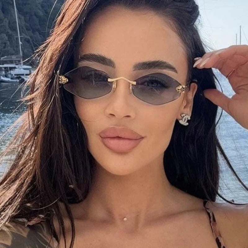 Fashion Small Polygonal Sunglasses for Women Luxury Brand Rmless Brown Rhombus Sun Glasses Woman Vintage Metal Shades Eyewear