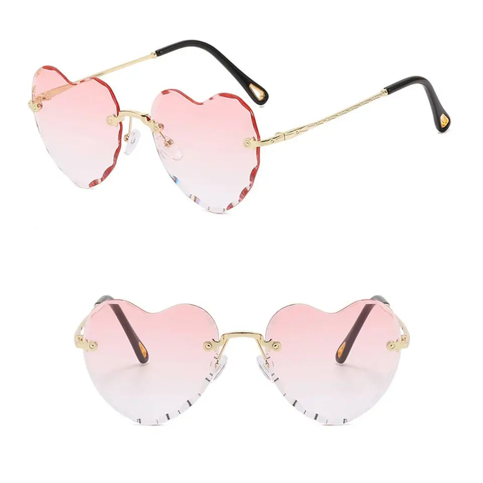Gradient Lens Thin Metal Frame Rimless Heart Sunglasses SunGlasses for Women Eyewear Heart-Shaped Sunglasses