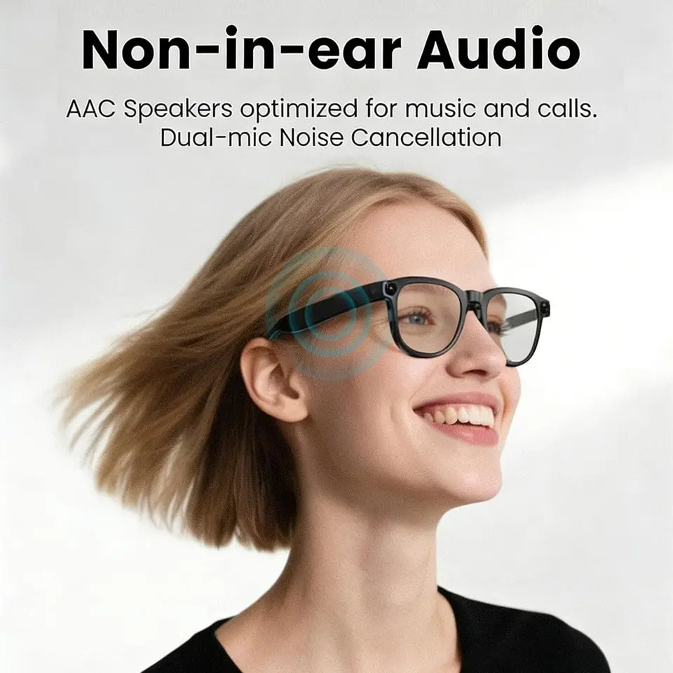 Smart AI Glasses with 1080P HD Camera, Bluetooth, Voice Assistant & Translation, TR90 Frame for Travel & Vlogging