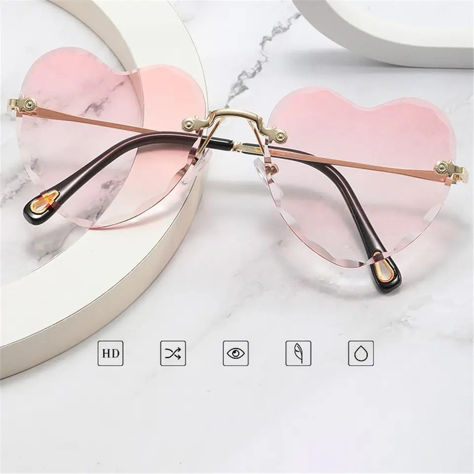 Gradient Lens Thin Metal Frame Rimless Heart Sunglasses SunGlasses for Women Eyewear Heart-Shaped Sunglasses