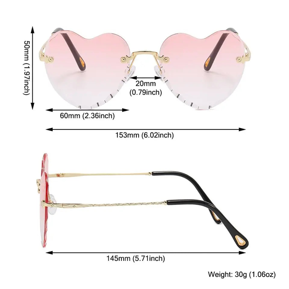 Gradient Lens Thin Metal Frame Rimless Heart Sunglasses SunGlasses for Women Eyewear Heart-Shaped Sunglasses