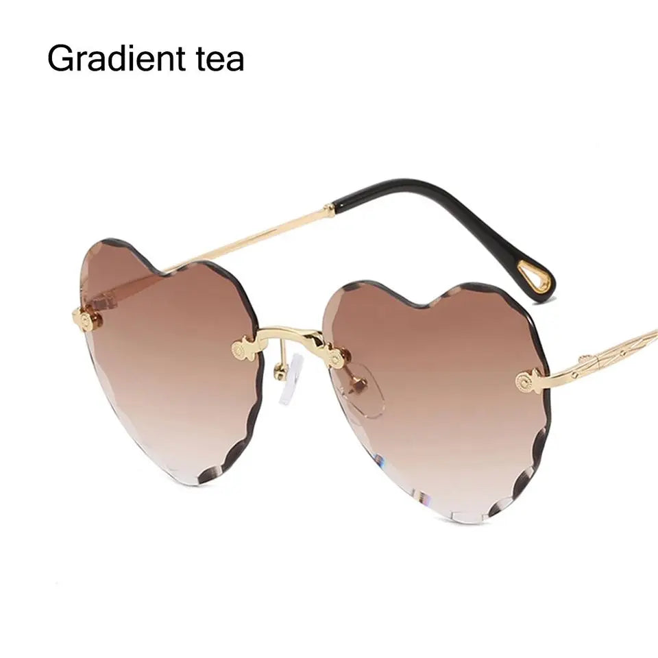 Gradient Lens Thin Metal Frame Rimless Heart Sunglasses SunGlasses for Women Eyewear Heart-Shaped Sunglasses