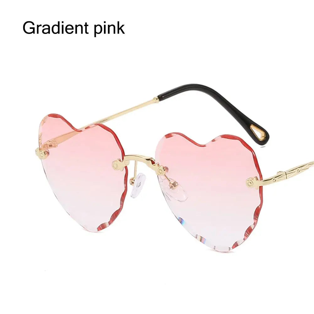 Gradient Lens Thin Metal Frame Rimless Heart Sunglasses SunGlasses for Women Eyewear Heart-Shaped Sunglasses