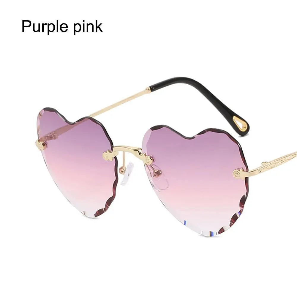 Gradient Lens Thin Metal Frame Rimless Heart Sunglasses SunGlasses for Women Eyewear Heart-Shaped Sunglasses