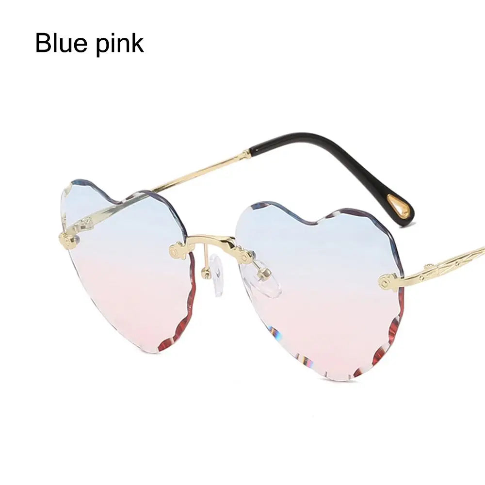 Gradient Lens Thin Metal Frame Rimless Heart Sunglasses SunGlasses for Women Eyewear Heart-Shaped Sunglasses