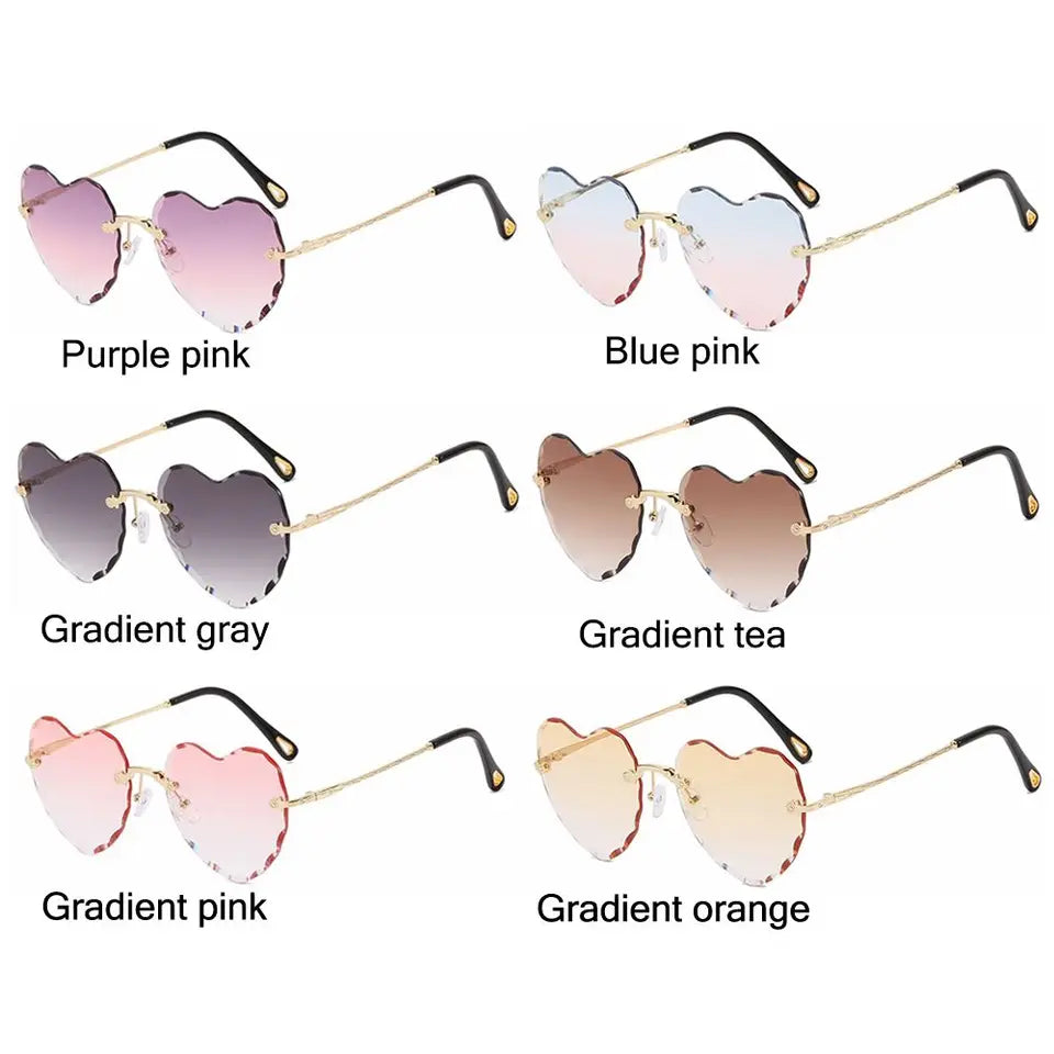 Gradient Lens Thin Metal Frame Rimless Heart Sunglasses SunGlasses for Women Eyewear Heart-Shaped Sunglasses