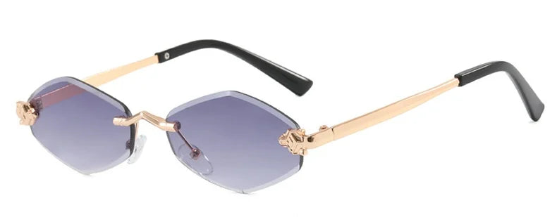 Fashion Small Polygonal Sunglasses for Women Luxury Brand Rmless Brown Rhombus Sun Glasses Woman Vintage Metal Shades Eyewear
